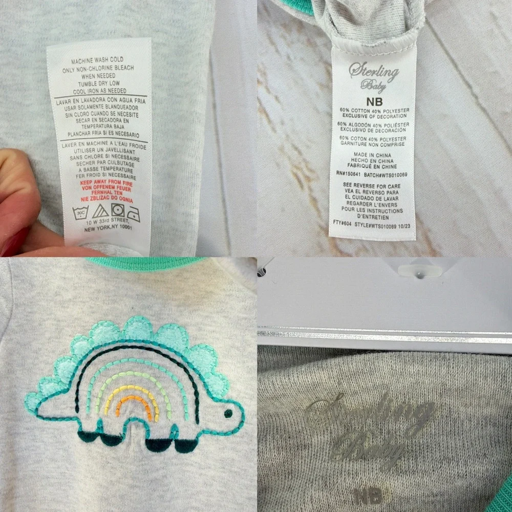 Sterling Baby‎ NB Dinosaur Footed Sleeper Hat Set Gray